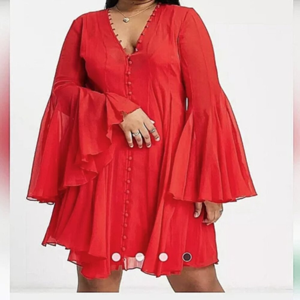 GOTH VAMPIRE ASOS CURVE BUTTON THROUGH MINI DRESS WITH FLARE DETAIL RED 20